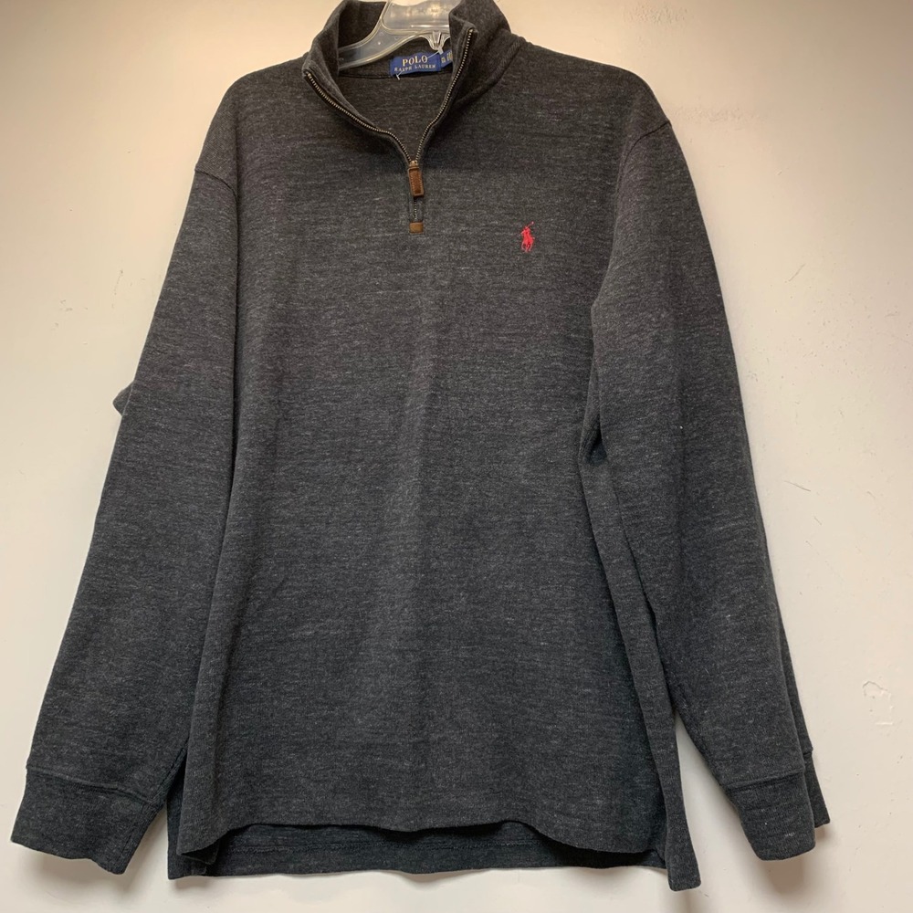 Polo Ralph Lauren Pullover Mens XL Gray Excellent Quarter Zip Cotton Pony Logo